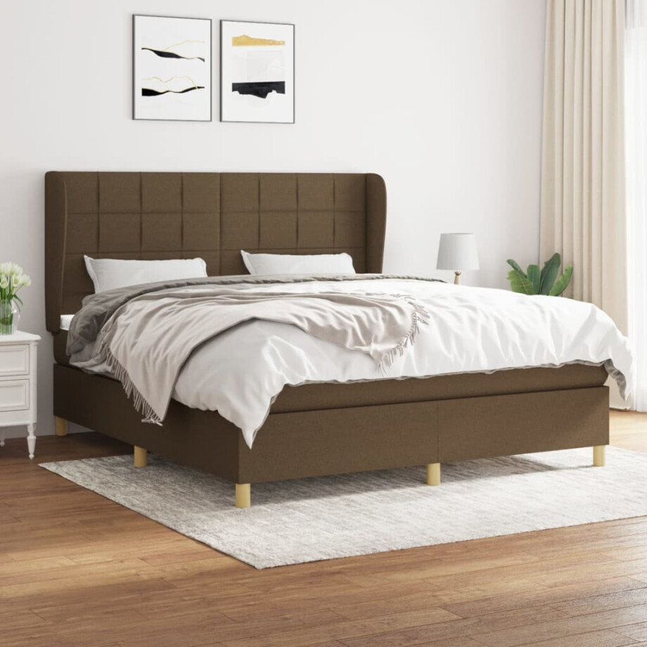 vidaXL Boxspring met matras stof donkerbruin 180x200 cm afbeelding 1