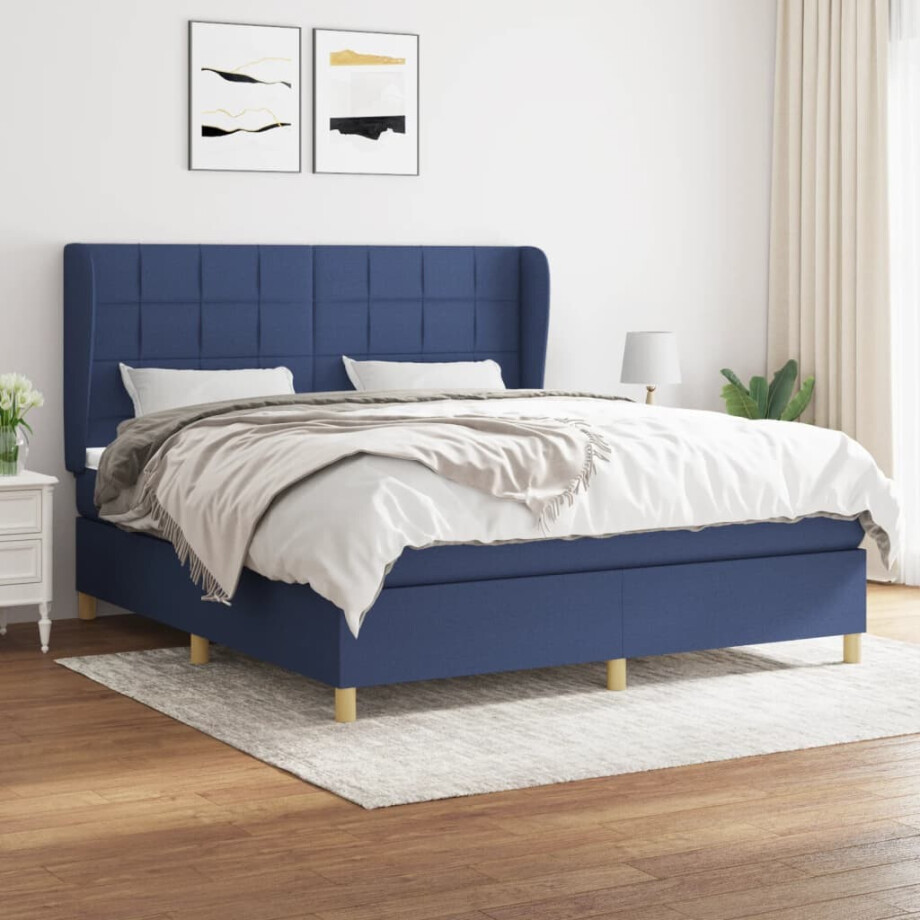 vidaXL Boxspring met matras stof blauw 180x200 cm vidaXL Boxspring met matras stof blauw 180x200 cm afbeelding 1