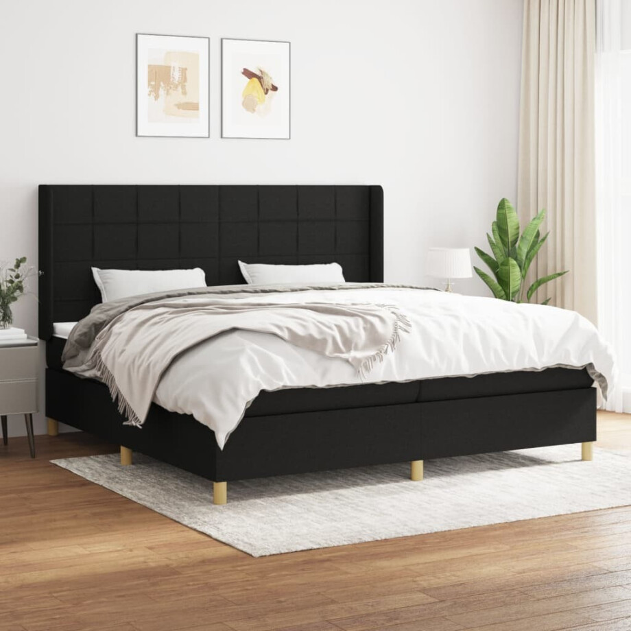 vidaXL Boxspring met matras stof zwart 200x200 cm vidaXL Boxspring met matras stof zwart 200x200 cm afbeelding 1