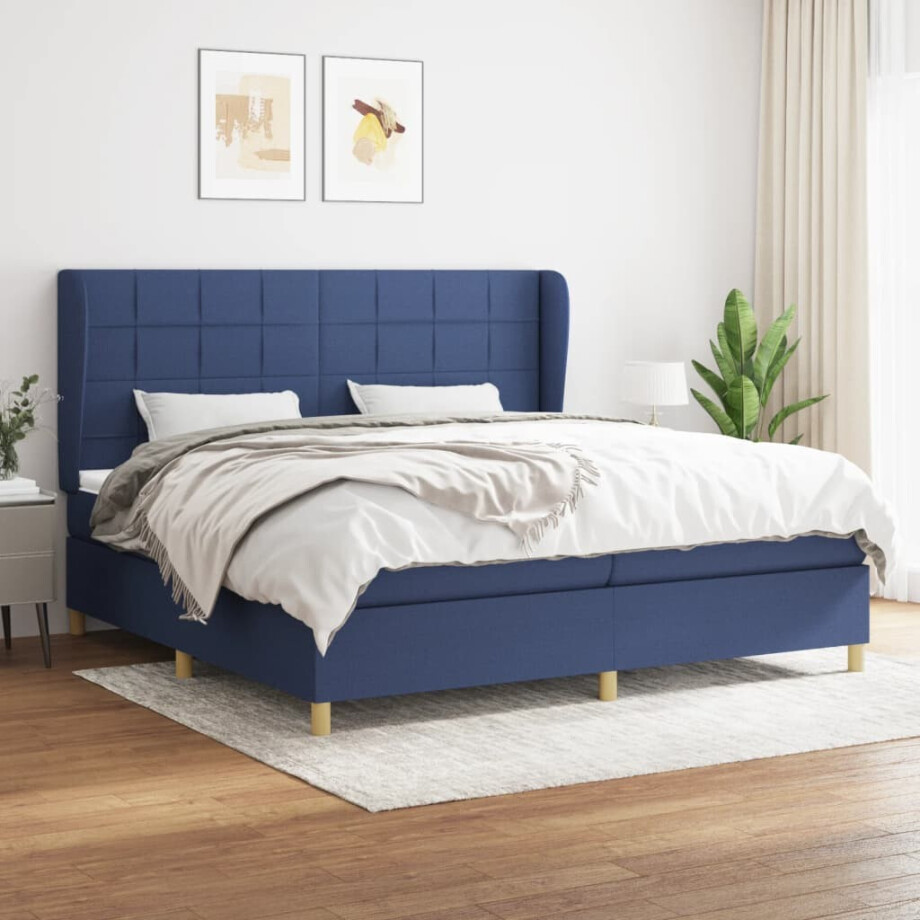 vidaXL Boxspring met matras stof blauw 200x200 cm afbeelding 1