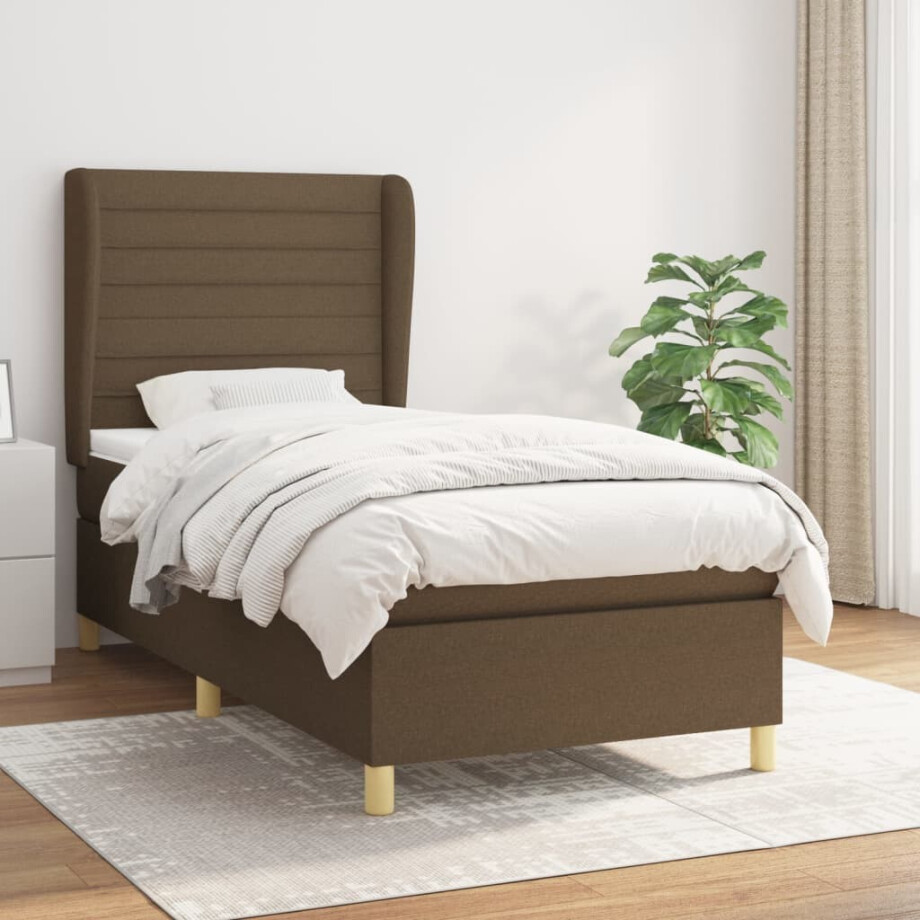 vidaXL Boxspring met matras stof donkerbruin 80x200 cm vidaXL Boxspring met matras stof donkerbruin 80x200 cm afbeelding 1