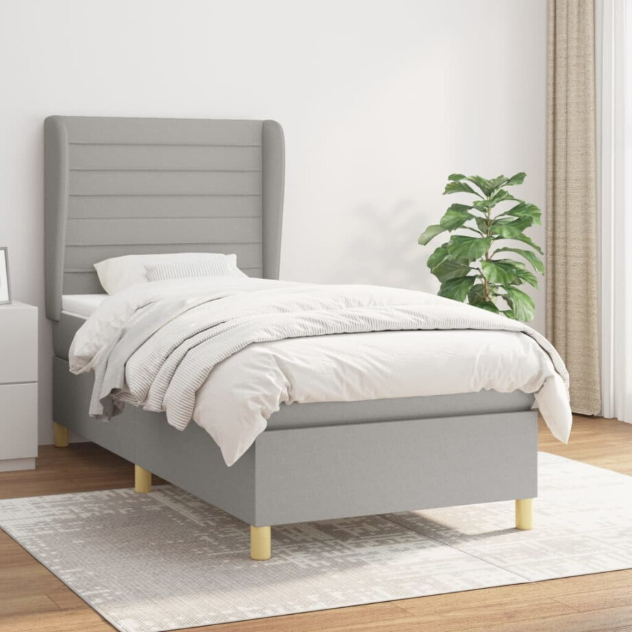 vidaXL Boxspring met matras stof lichtgrijs 90x200 cm afbeelding 1