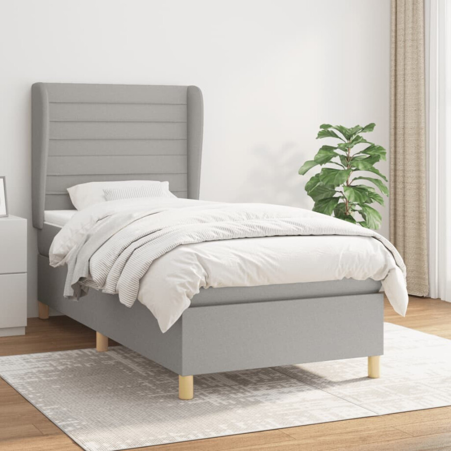 vidaXL Boxspring met matras stof lichtgrijs 100x200 cm vidaXL Boxspring met matras stof lichtgrijs 100x200 cm afbeelding 1