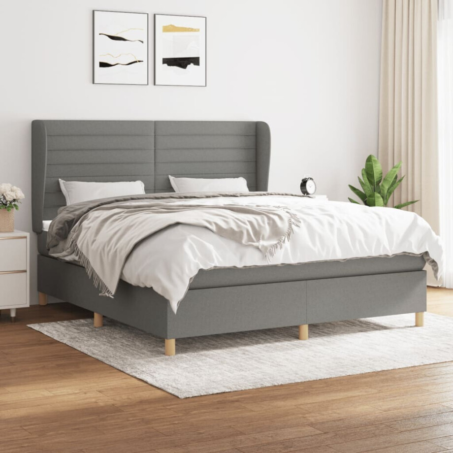 vidaXL Boxspring met matras stof donkergrijs 160x200 cm afbeelding 1
