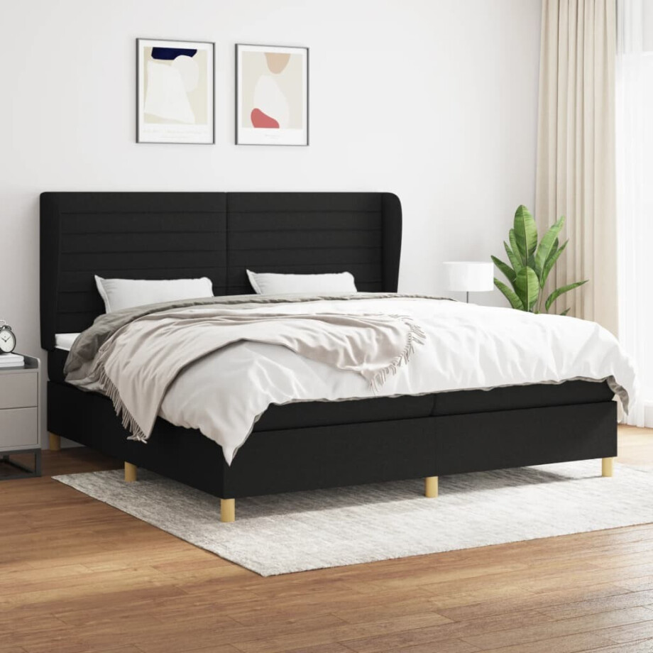 vidaXL Boxspring met matras stof zwart 200x200 cm vidaXL Boxspring met matras stof zwart 200x200 cm afbeelding 1
