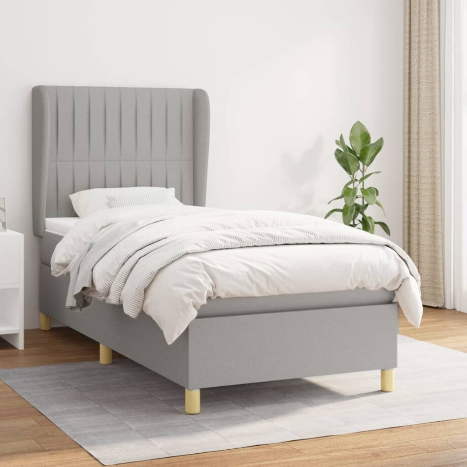vidaXL Boxspring met matras stof lichtgrijs 80x200 cm vidaXL Boxspring met matras stof lichtgrijs 80x200 cm afbeelding 1