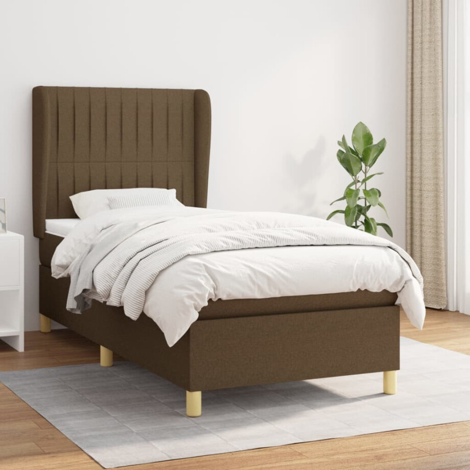 vidaXL Boxspring met matras stof donkerbruin 80x200 cm vidaXL Boxspring met matras stof donkerbruin 80x200 cm afbeelding 1