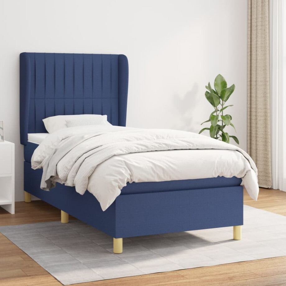 vidaXL Boxspring met matras stof blauw 90x190 cm vidaXL Boxspring met matras stof blauw 90x190 cm afbeelding 1