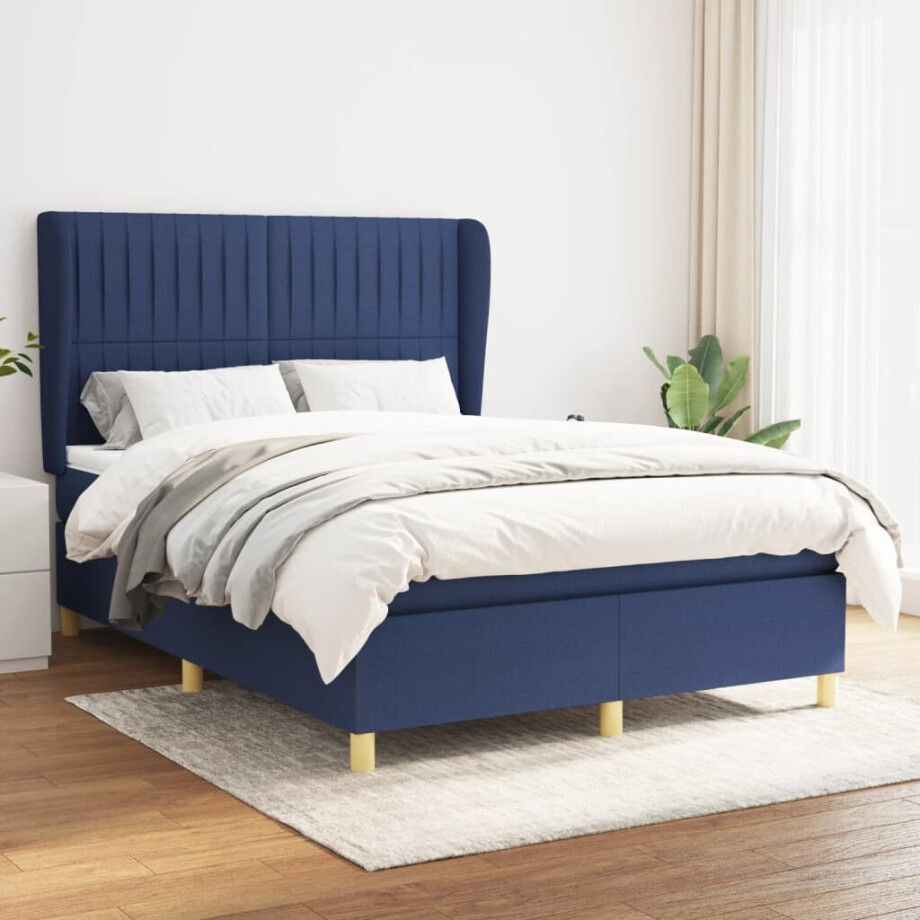 vidaXL Boxspring met matras stof blauw 140x190 cm afbeelding 1