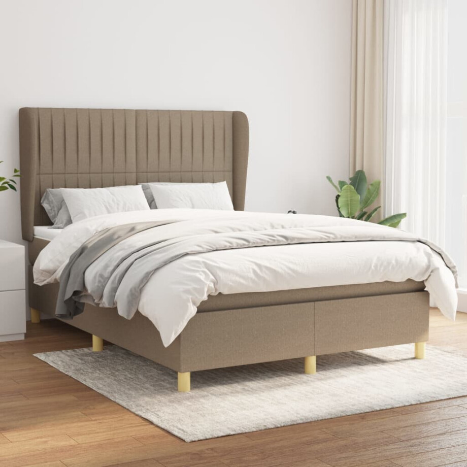 vidaXL Boxspring met matras stof taupe 140x200 cm afbeelding 1