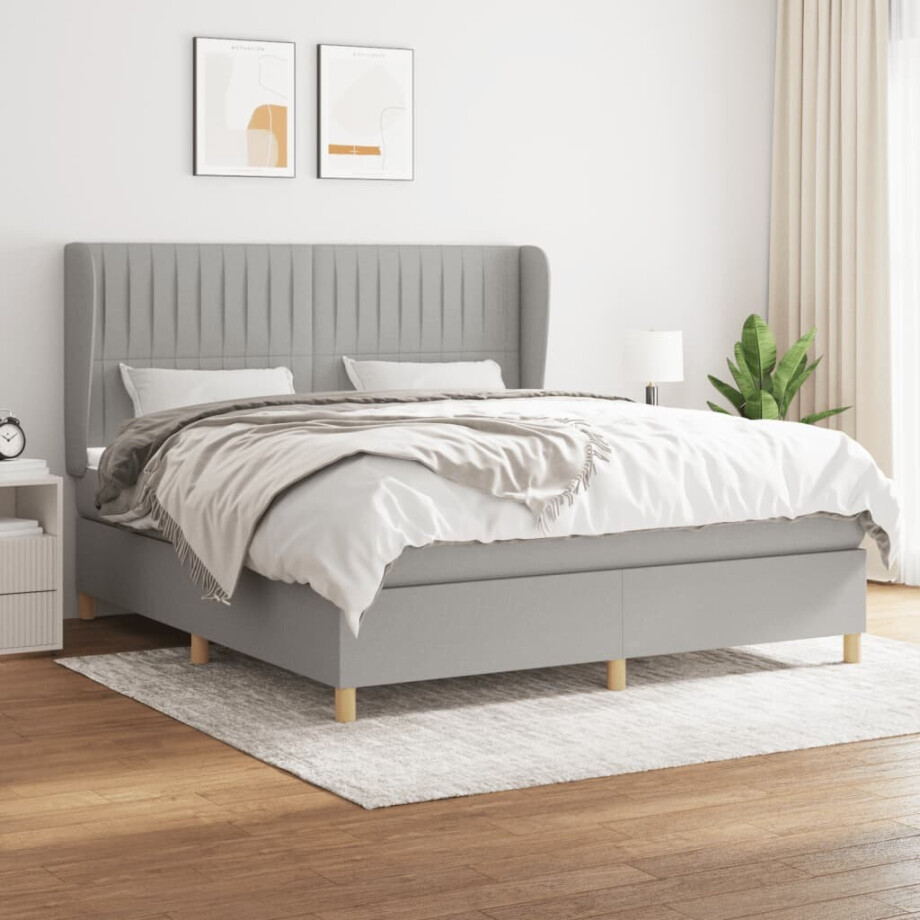 vidaXL Boxspring met matras stof lichtgrijs 160x200 cm vidaXL Boxspring met matras stof lichtgrijs 160x200 cm afbeelding 1