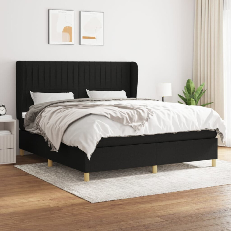 vidaXL Boxspring met matras stof zwart 160x200 cm vidaXL Boxspring met matras stof zwart 160x200 cm afbeelding 1