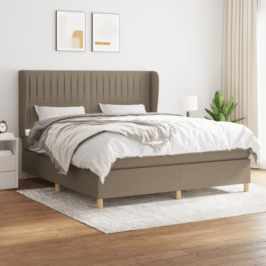vidaXL Boxspring met matras stof taupe 180x200 cm afbeelding 1