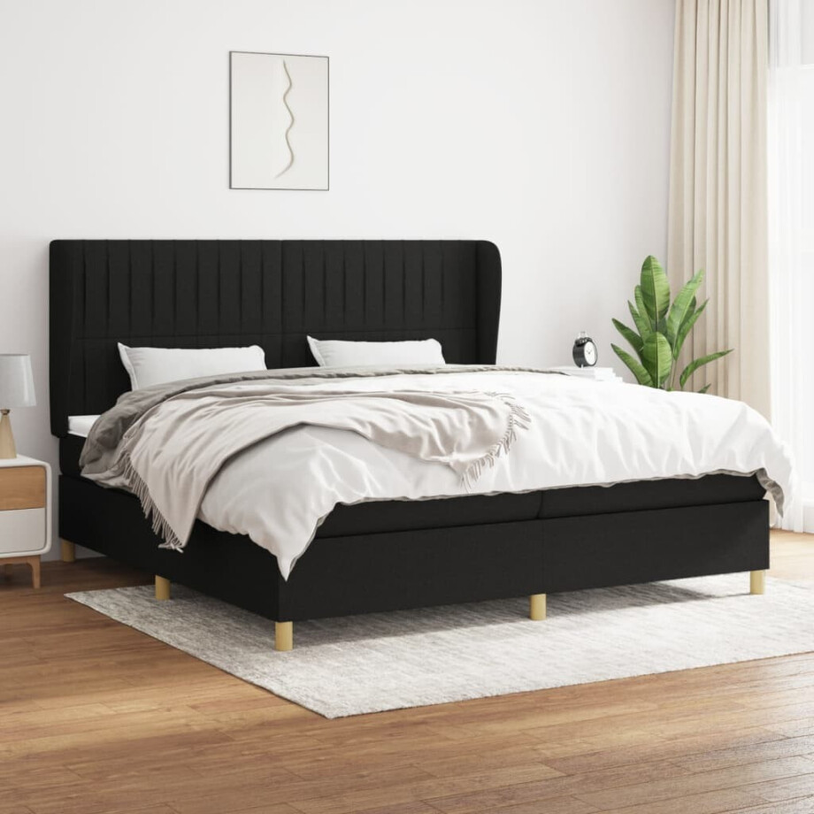 vidaXL Boxspring met matras stof zwart 200x200 cm vidaXL Boxspring met matras stof zwart 200x200 cm afbeelding 1