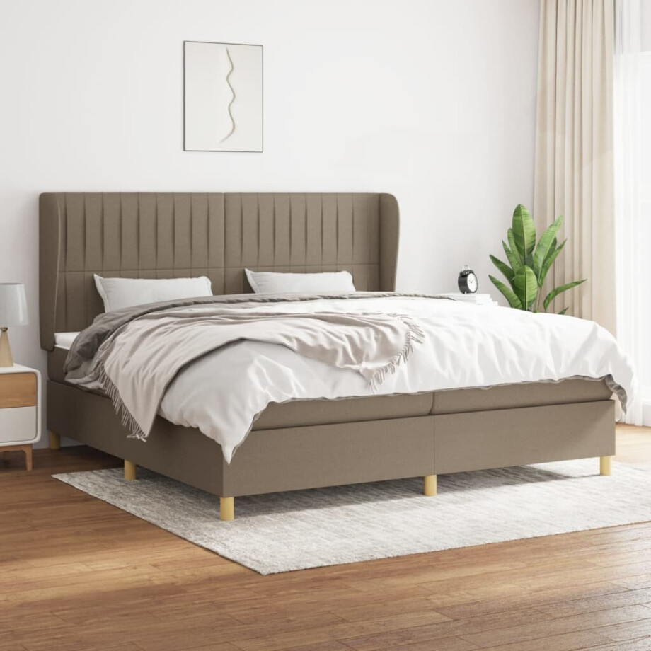 vidaXL Boxspring met matras stof taupe 200x200 cm vidaXL Boxspring met matras stof taupe 200x200 cm afbeelding 1
