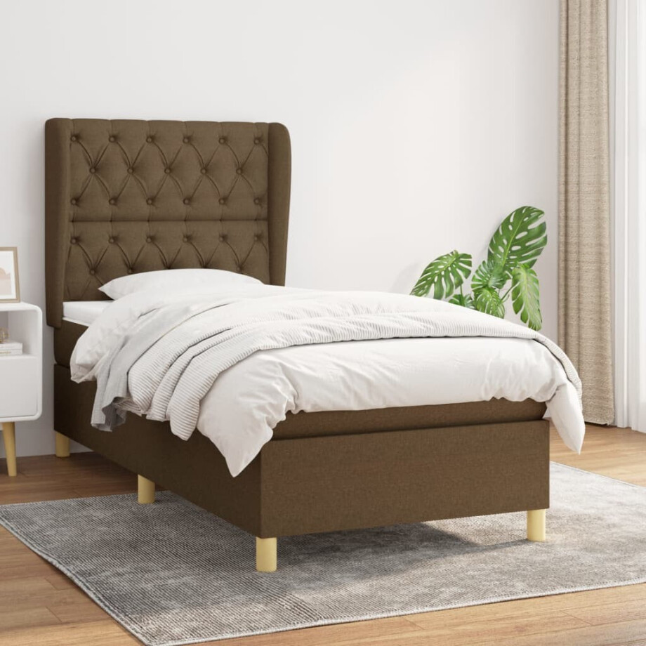 vidaXL Boxspring met matras stof donkerbruin 80x200 cm vidaXL Boxspring met matras stof donkerbruin 80x200 cm afbeelding 1