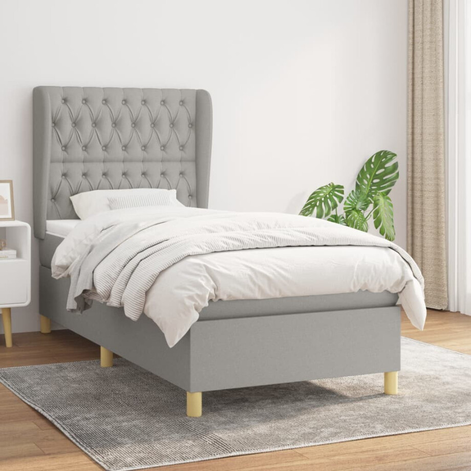 vidaXL Boxspring met matras stof lichtgrijs 90x190 cm vidaXL Boxspring met matras stof lichtgrijs 90x190 cm afbeelding 1