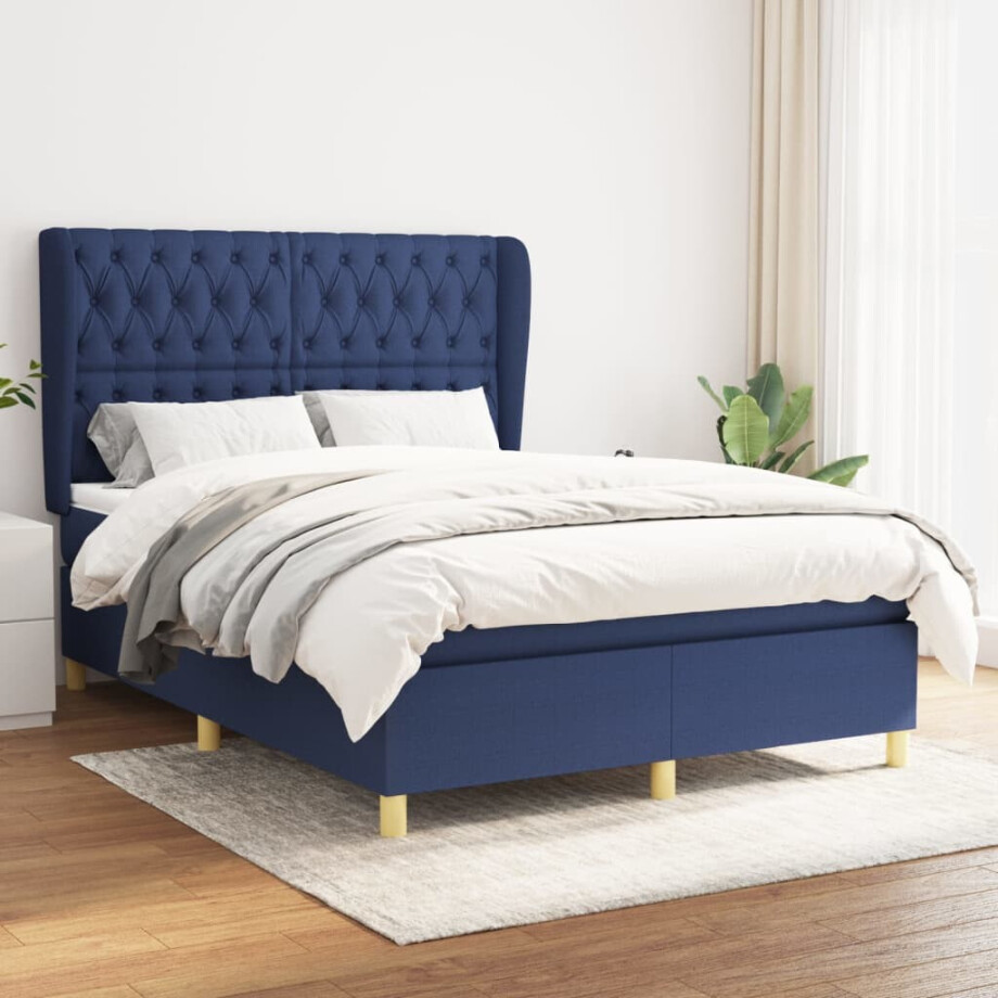 vidaXL Boxspring met matras stof blauw 140x190 cm afbeelding 1