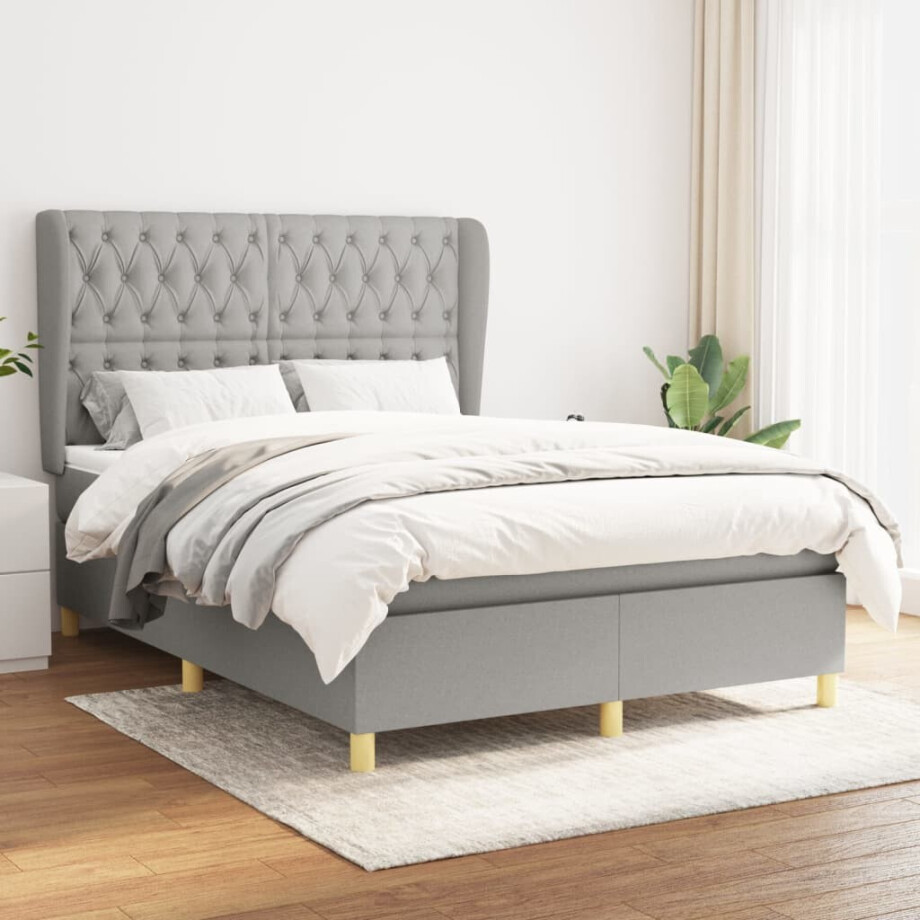 vidaXL Boxspring met matras stof lichtgrijs 140x200 cm afbeelding 1