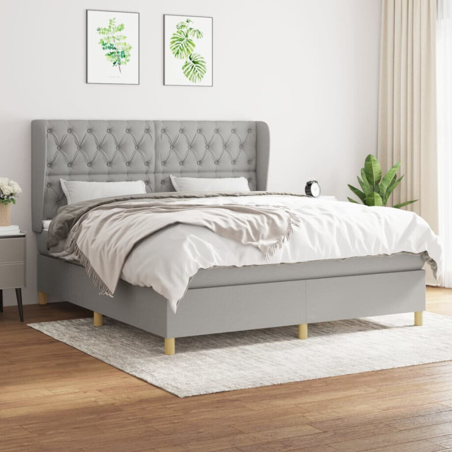 vidaXL Boxspring met matras stof lichtgrijs 160x200 cm vidaXL Boxspring met matras stof lichtgrijs 160x200 cm afbeelding 1