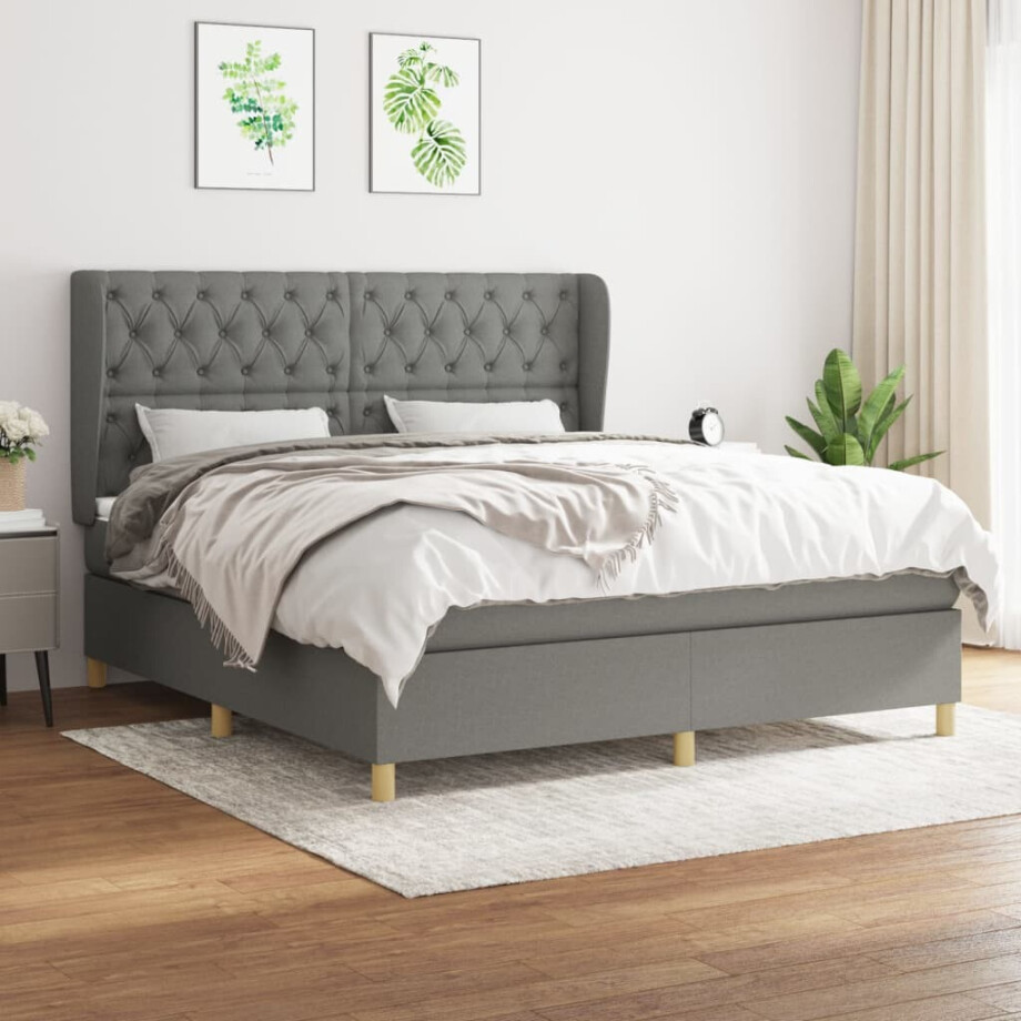 vidaXL Boxspring met matras stof donkergrijs 160x200 cm afbeelding 1