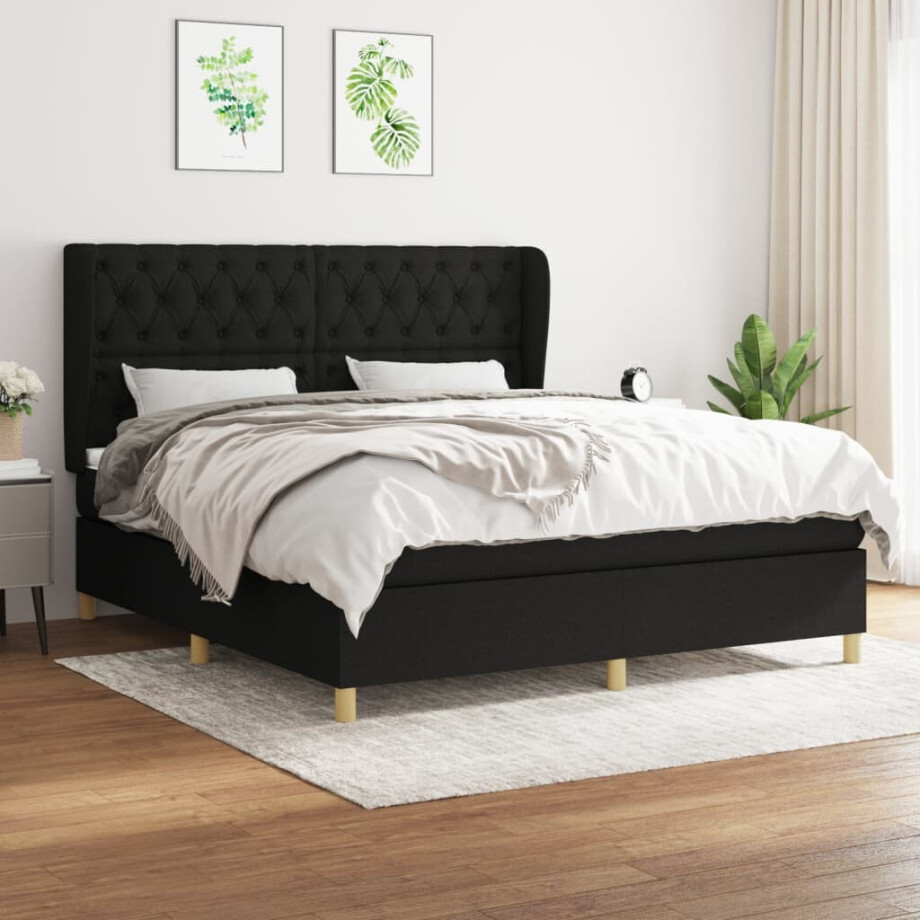 vidaXL Boxspring met matras stof zwart 160x200 cm vidaXL Boxspring met matras stof zwart 160x200 cm afbeelding 1
