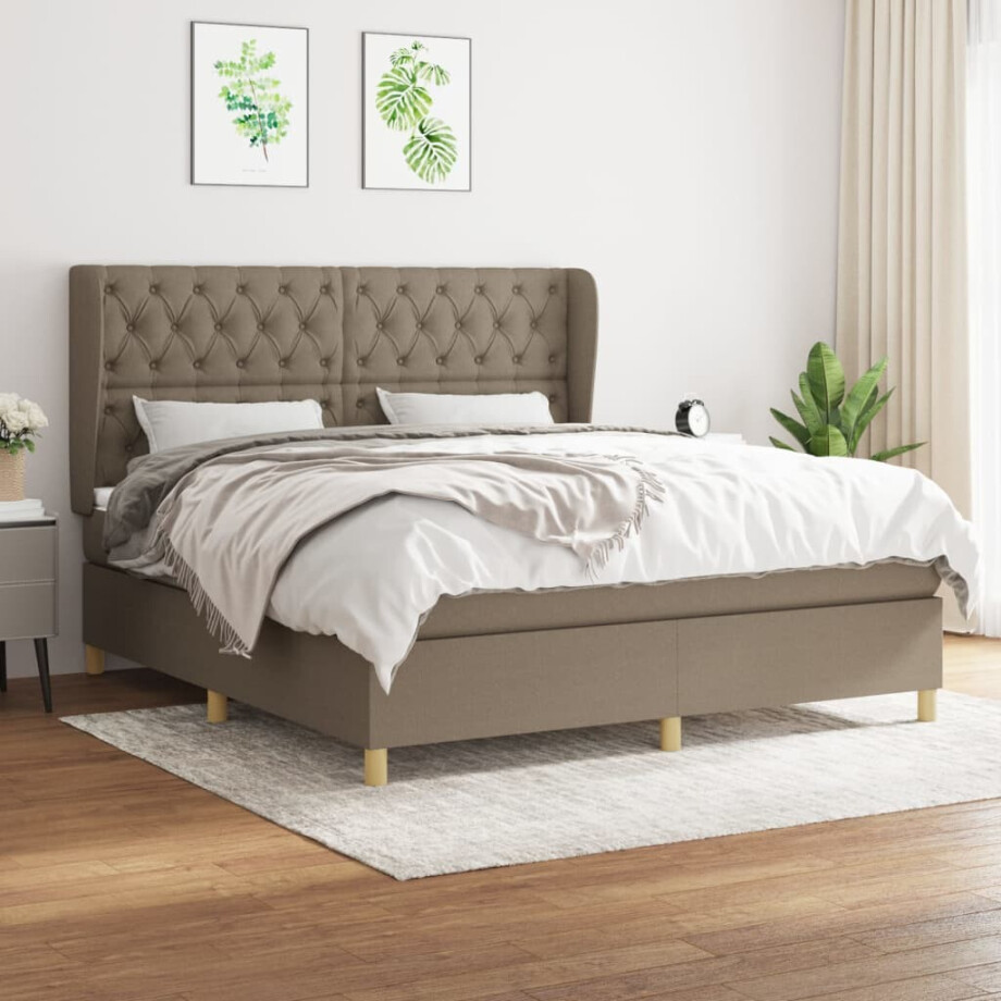 vidaXL Boxspring met matras stof taupe 160x200 cm afbeelding 1