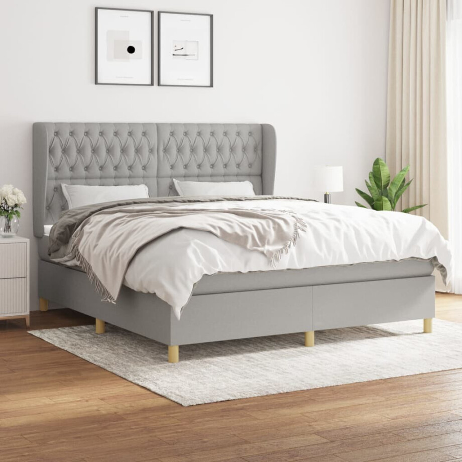 vidaXL Boxspring met matras stof lichtgrijs 180x200 cm vidaXL Boxspring met matras stof lichtgrijs 180x200 cm afbeelding 1