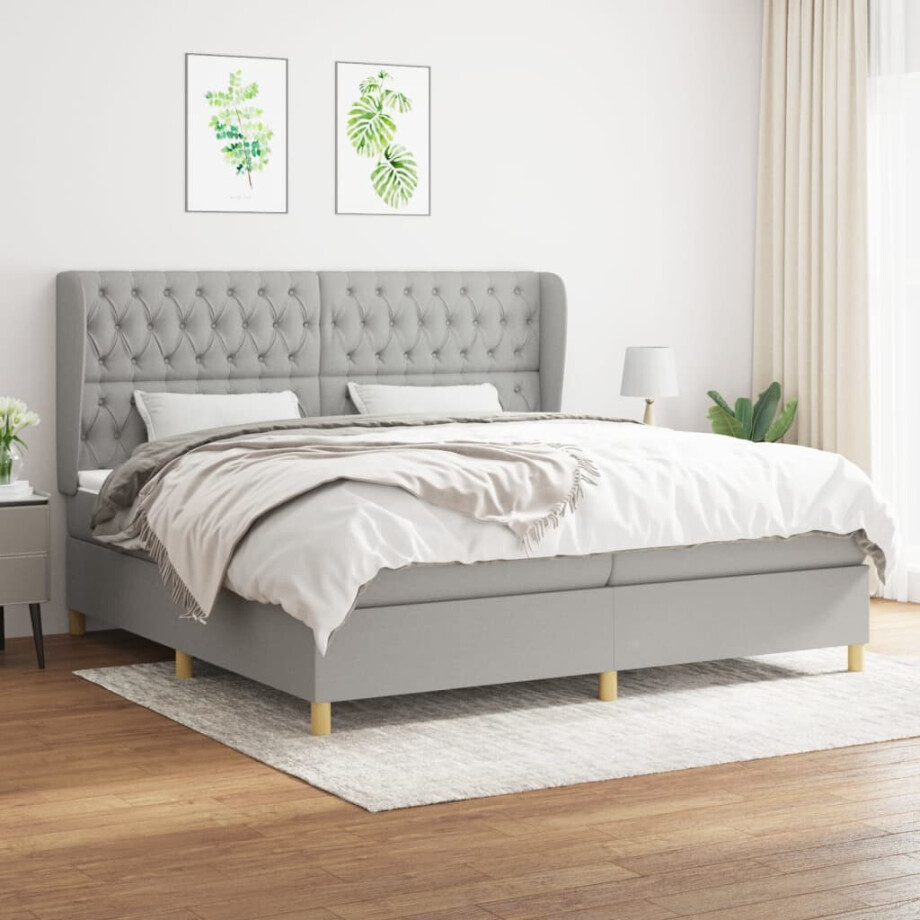 vidaXL Boxspring met matras stof lichtgrijs 200x200 cm vidaXL Boxspring met matras stof lichtgrijs 200x200 cm afbeelding 1
