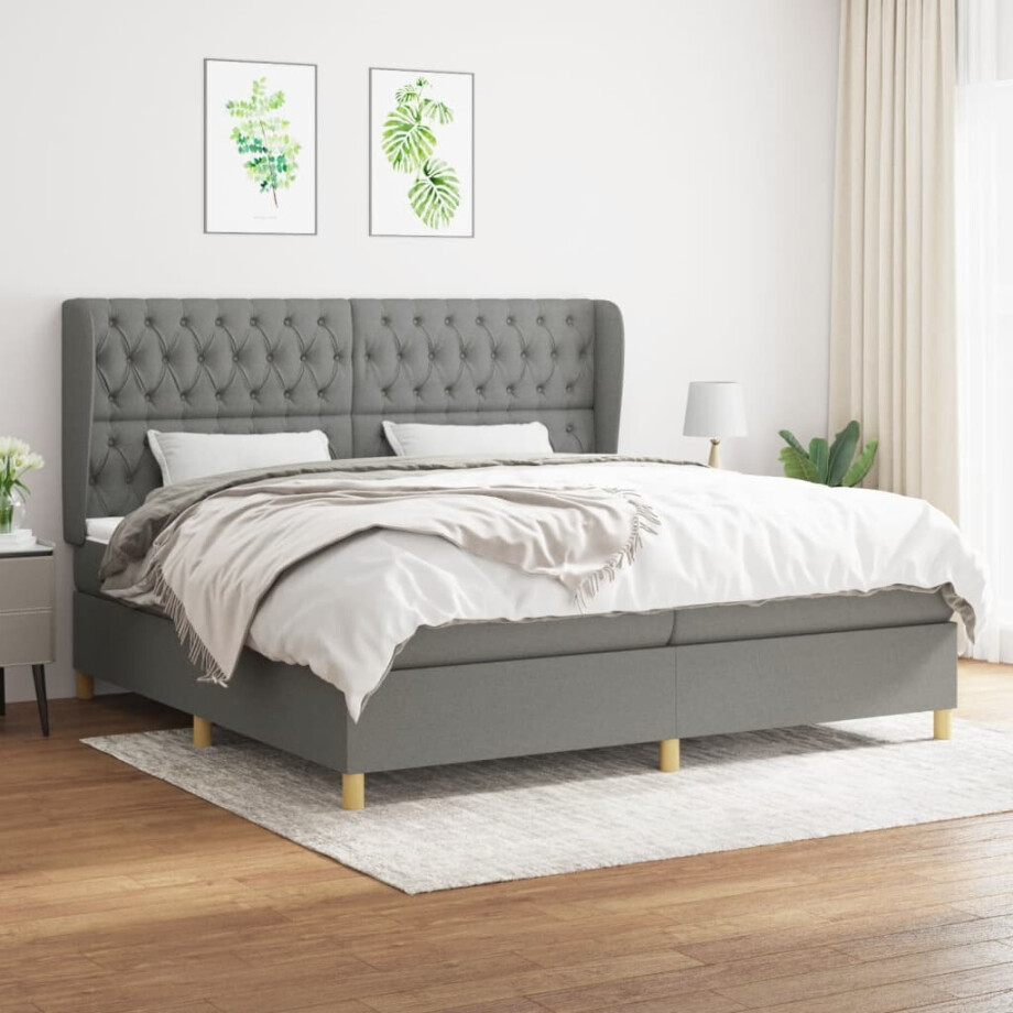 vidaXL Boxspring met matras stof donkergrijs 200x200 cm vidaXL Boxspring met matras stof donkergrijs 200x200 cm afbeelding 1