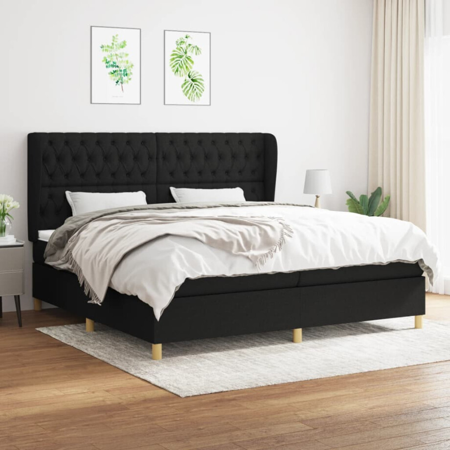 vidaXL Boxspring met matras stof zwart 200x200 cm vidaXL Boxspring met matras stof zwart 200x200 cm afbeelding 1
