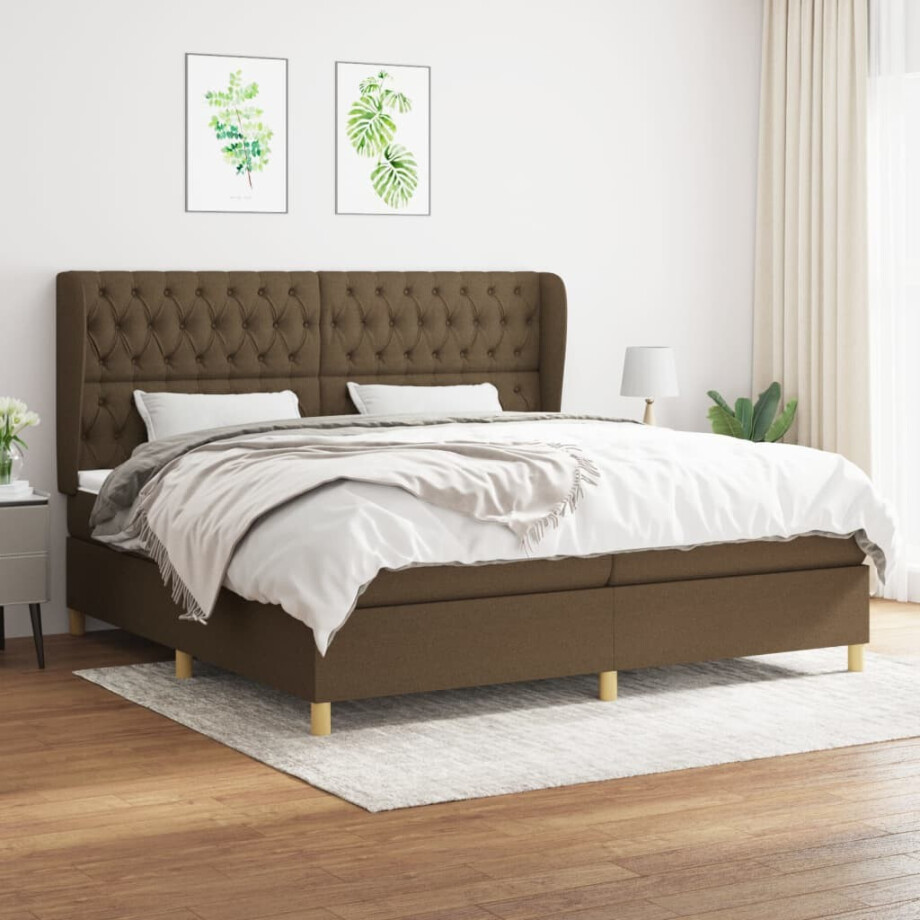 vidaXL Boxspring met matras stof donkerbruin 200x200 cm vidaXL Boxspring met matras stof donkerbruin 200x200 cm afbeelding 1