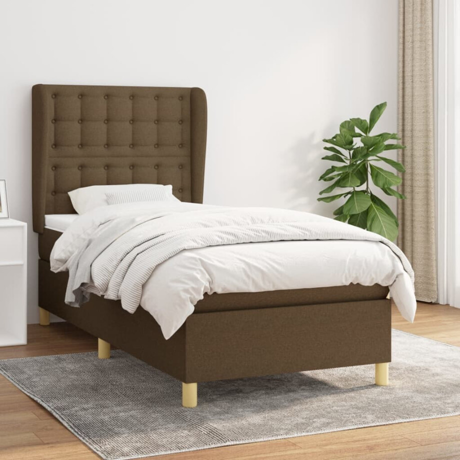vidaXL Boxspring met matras stof donkerbruin 80x200 cm afbeelding 1