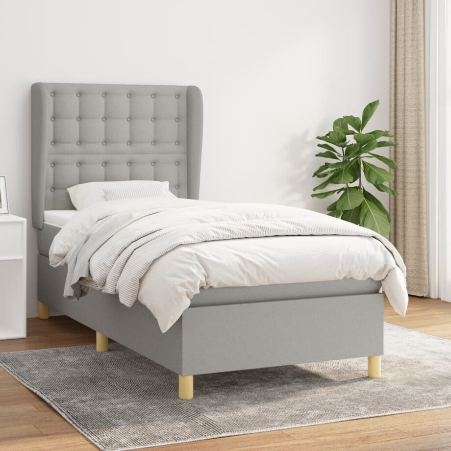 vidaXL Boxspring met matras stof lichtgrijs 90x190 cm vidaXL Boxspring met matras stof lichtgrijs 90x190 cm afbeelding 1