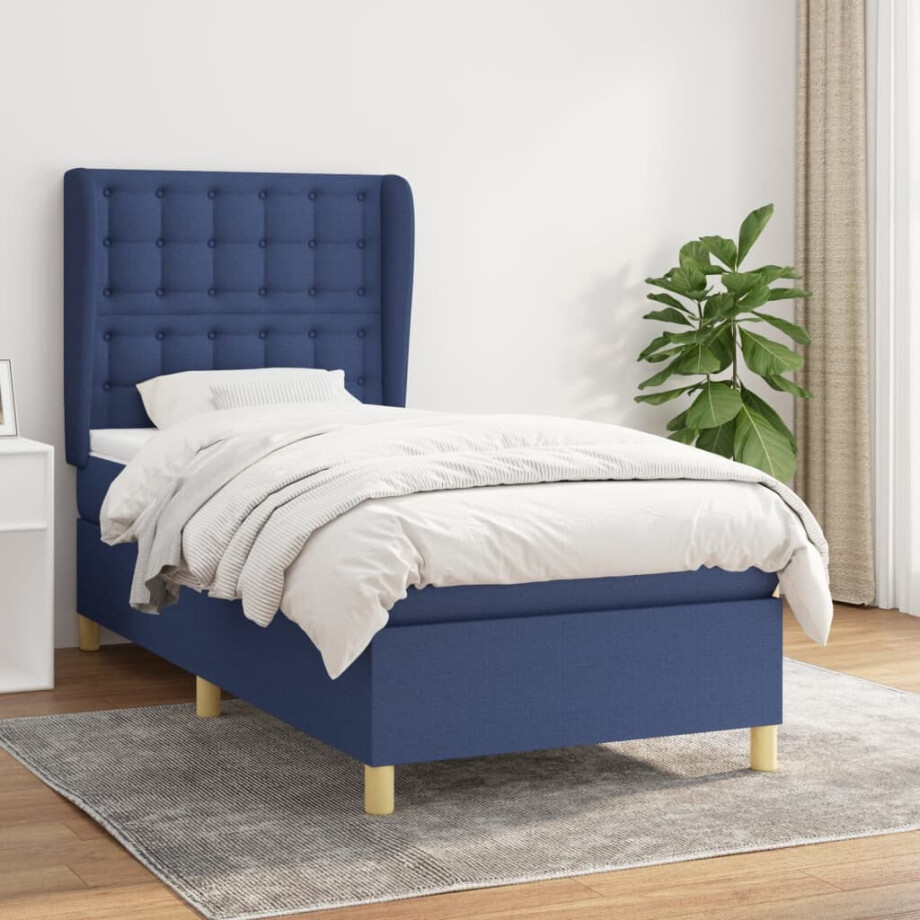 vidaXL Boxspring met matras stof blauw 90x190 cm vidaXL Boxspring met matras stof blauw 90x190 cm afbeelding 1