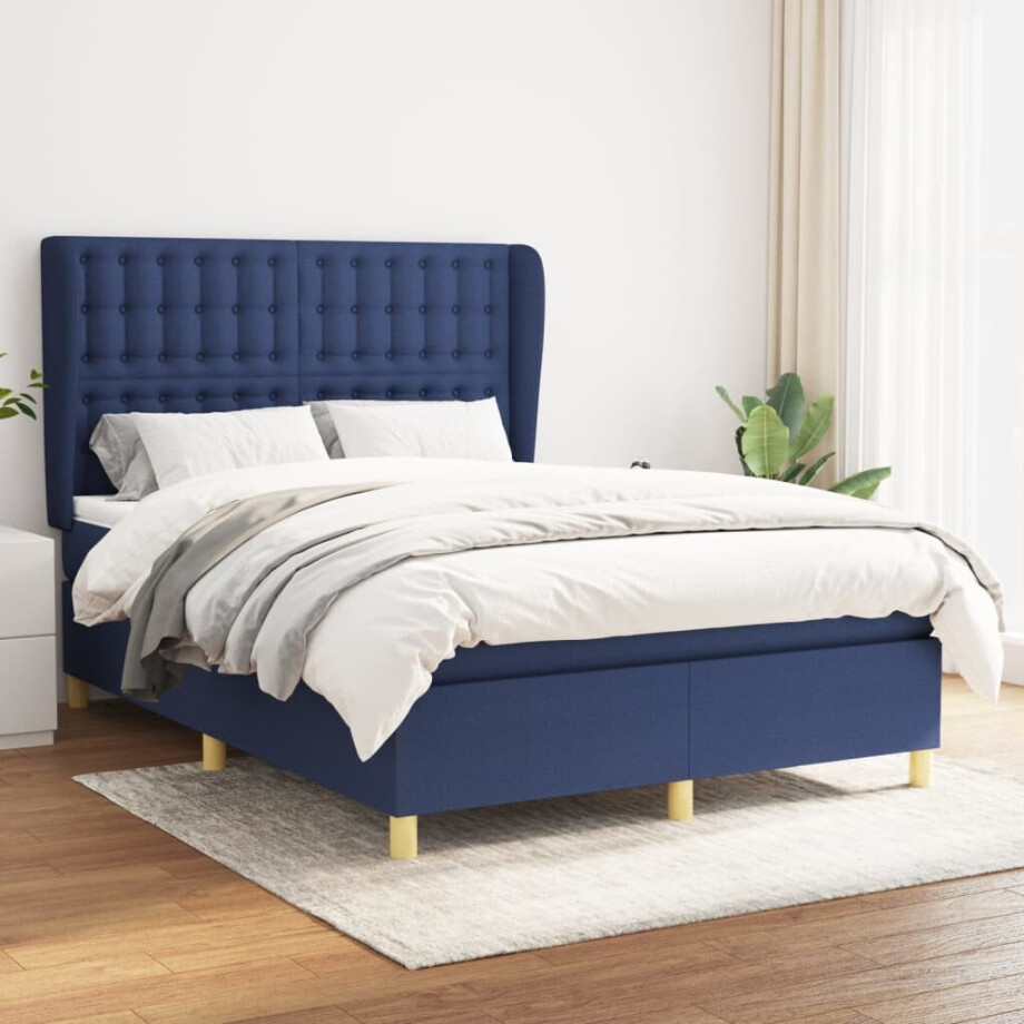 vidaXL Boxspring met matras stof blauw 140x190 cm afbeelding 1