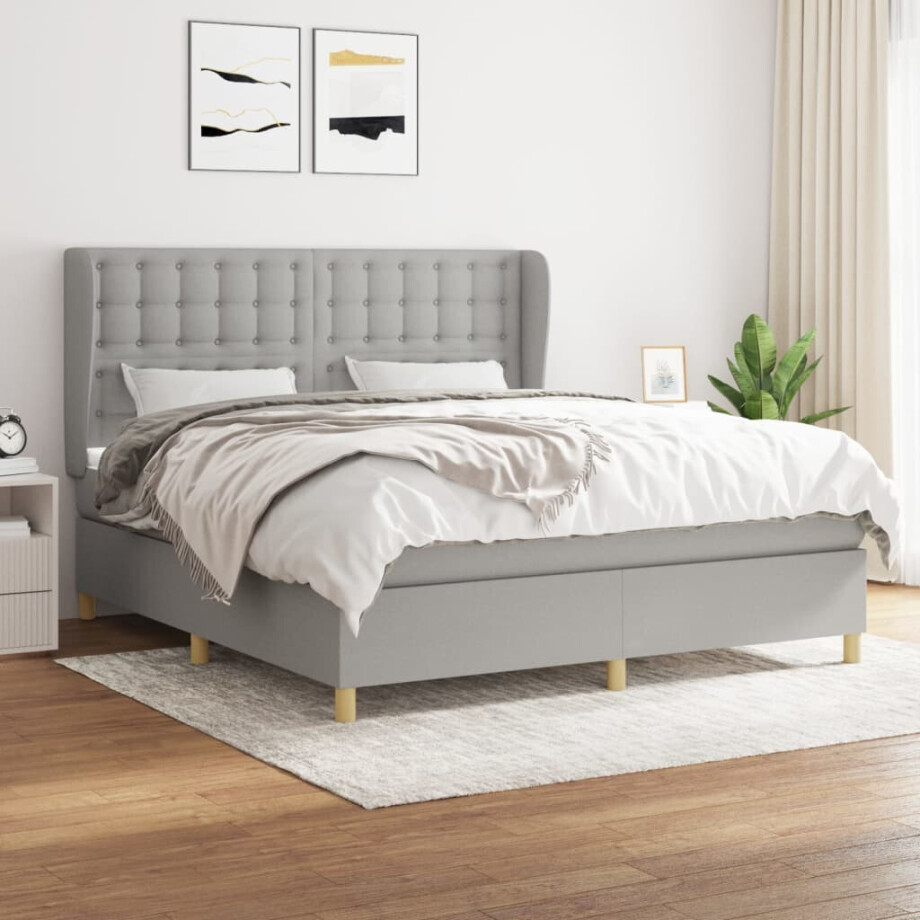 vidaXL Boxspring met matras stof lichtgrijs 160x200 cm afbeelding 1