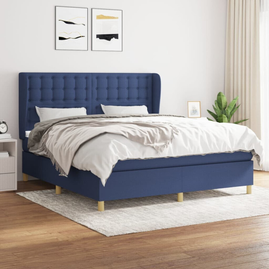 vidaXL Boxspring met matras stof blauw 180x200 cm vidaXL Boxspring met matras stof blauw 180x200 cm afbeelding 1