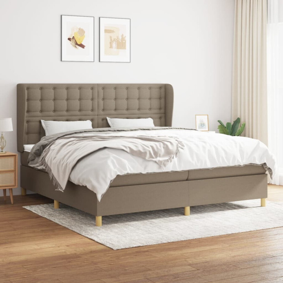 vidaXL Boxspring met matras stof taupe 200x200 cm vidaXL Boxspring met matras stof taupe 200x200 cm afbeelding 1