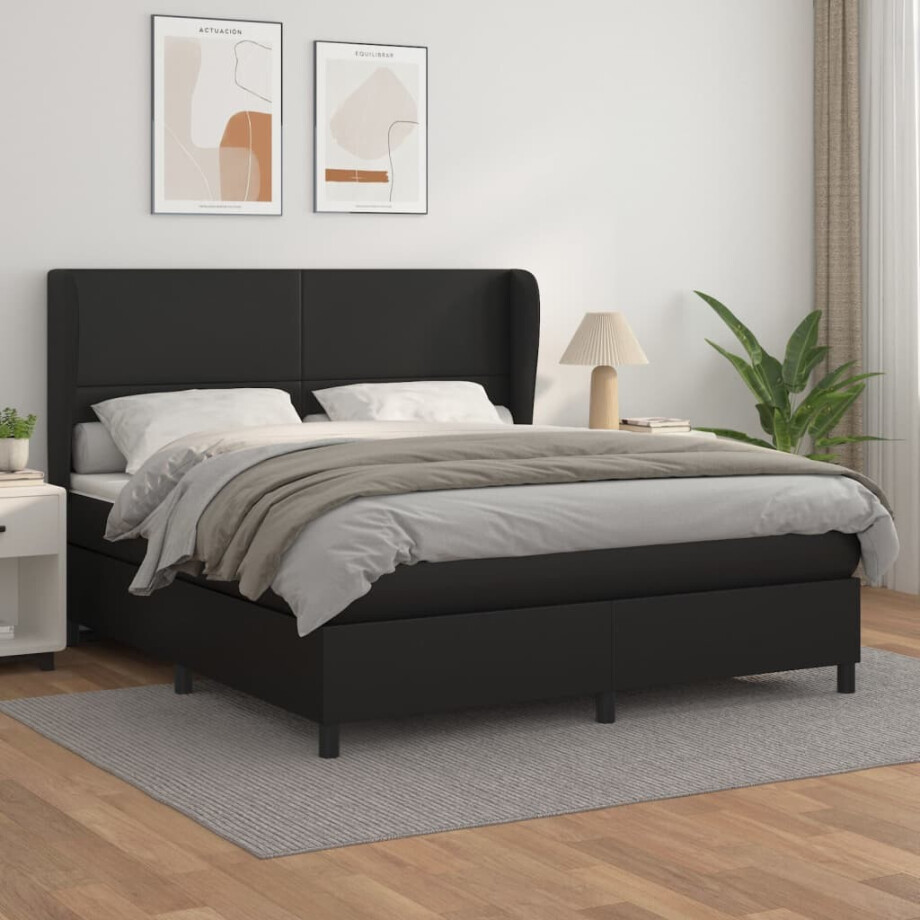 vidaXL Boxspring met matras kunstleer zwart 160x200 cm afbeelding 1