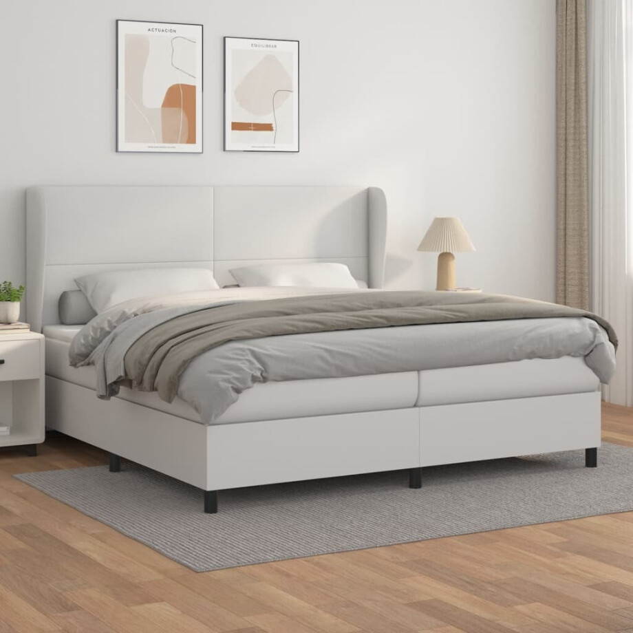 vidaXL Boxspring met matras kunstleer wit 200x200 cm vidaXL Boxspring met matras kunstleer wit 200x200 cm afbeelding 1