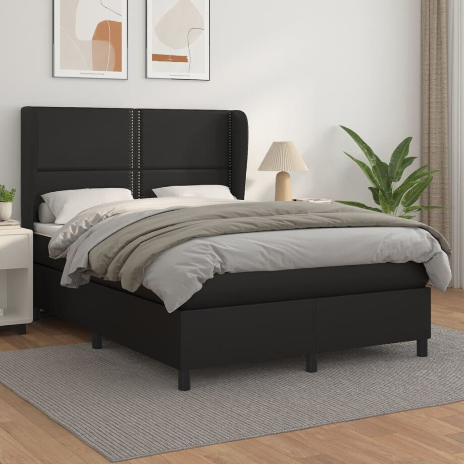 vidaXL Boxspring met matras kunstleer zwart 140x190 cm afbeelding 1