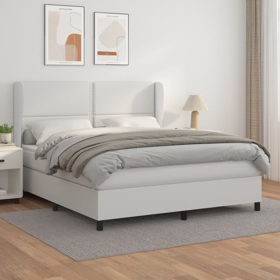 vidaXL Boxspring met matras kunstleer wit 180x200 cm vidaXL Boxspring met matras kunstleer wit 180x200 cm afbeelding 1
