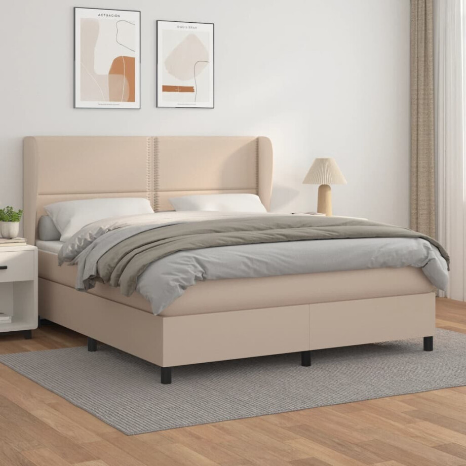 vidaXL Boxspring met matras kunstleer cappuccinokleurig 180x200 cm afbeelding 1