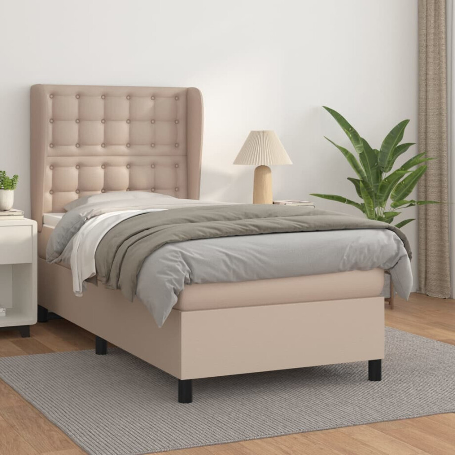 vidaXL Boxspring met matras kunstleer cappuccinokleurig 80x200 cm afbeelding 1