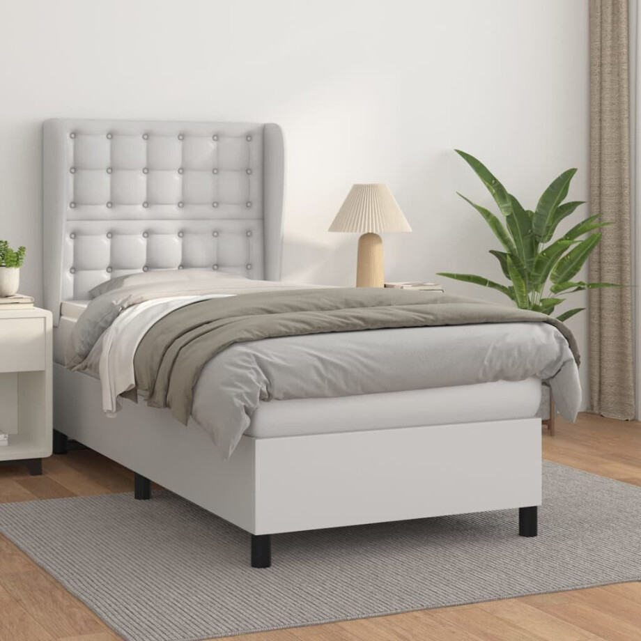 vidaXL Boxspring met matras kunstleer wit 90x200 cm vidaXL Boxspring met matras kunstleer wit 90x200 cm afbeelding 1
