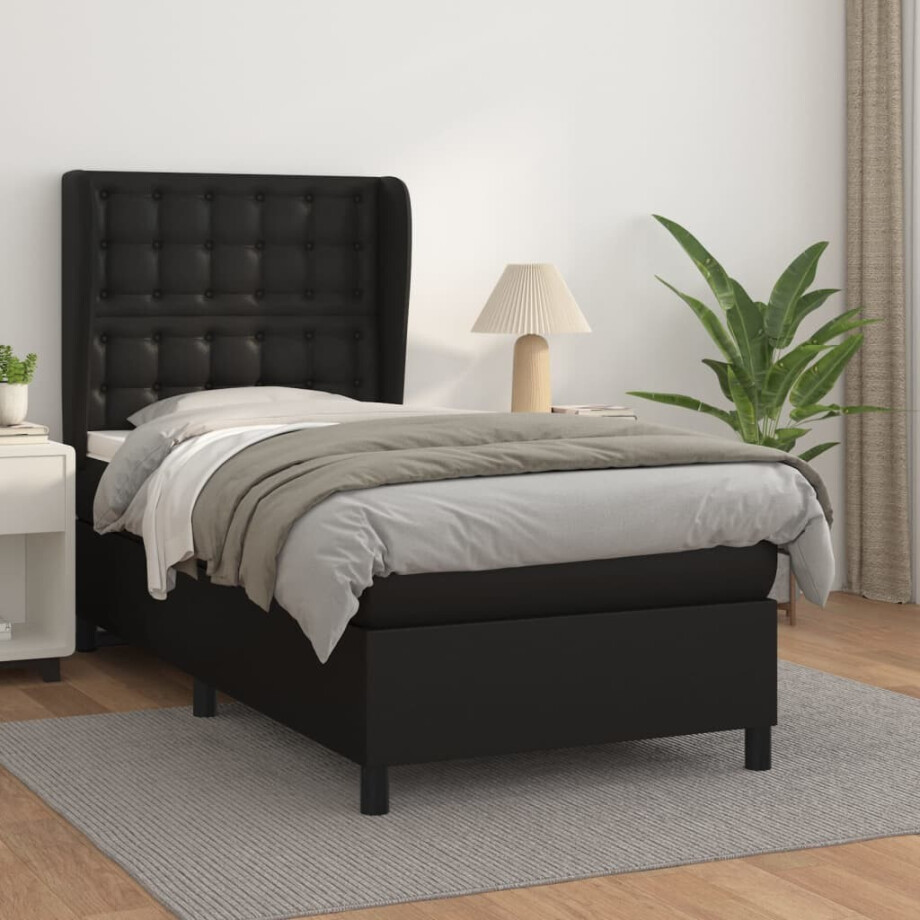 vidaXL Boxspring met matras kunstleer zwart 100x200 cm vidaXL Boxspring met matras kunstleer zwart 100x200 cm afbeelding 1