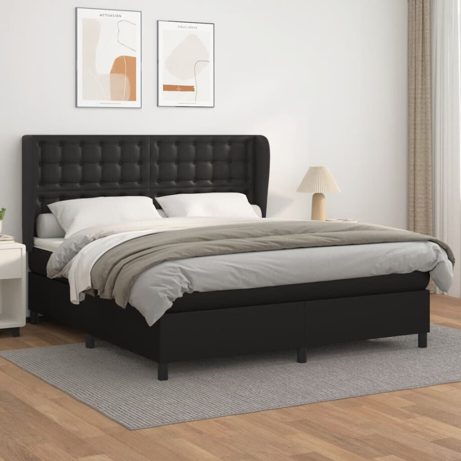 vidaXL Boxspring met matras kunstleer zwart 160x200 cm afbeelding 1