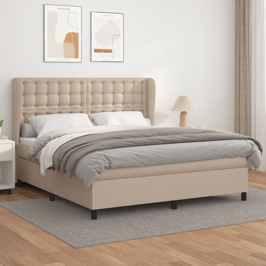 vidaXL Boxspring met matras kunstleer cappuccinokleurig 180x200 cm afbeelding 1