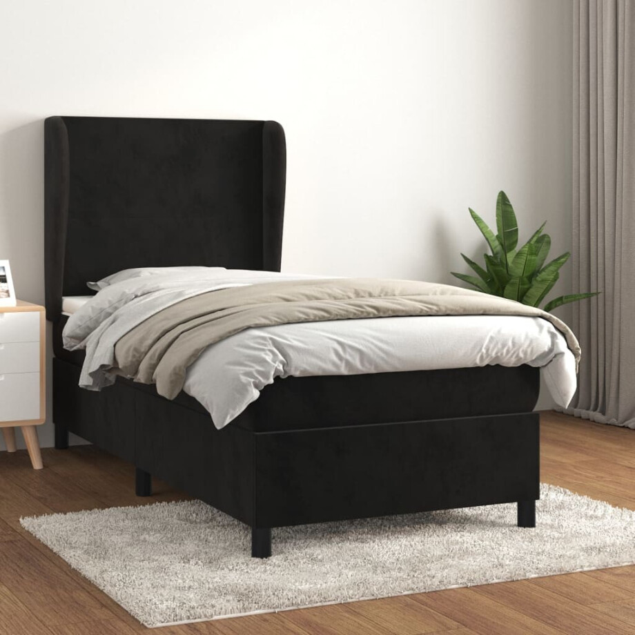 vidaXL Boxspring met matras fluweel zwart 100x200 cm afbeelding 1
